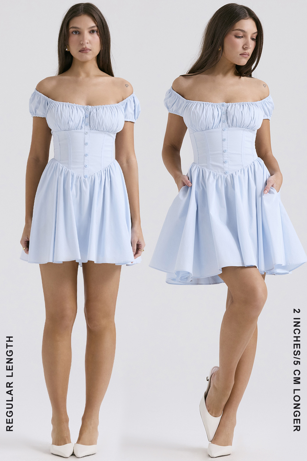 Nala Soft Blue Cotton Gathered Mini Dress