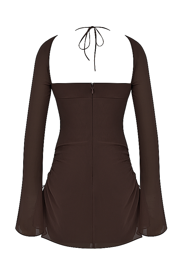 Baby Chocolate Chiffon Cutout Halter Mini Dress