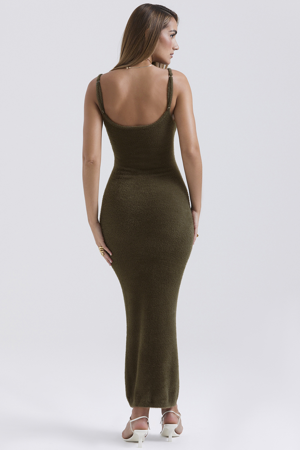 Fayette Khaki Soft Fluffy Knit Maxi Dress - SALE