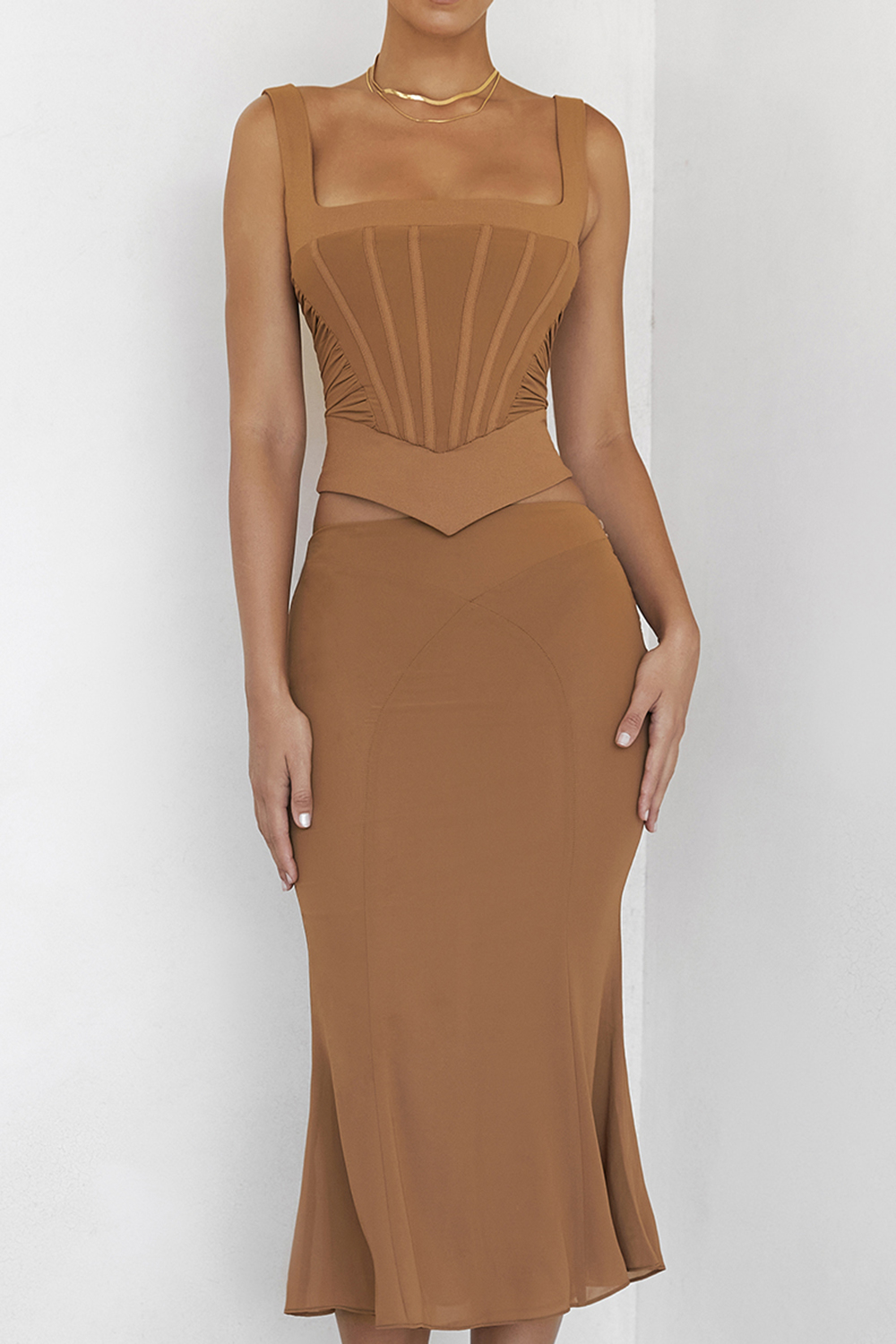 Mistress Rocks Caramel Midi Skirt With Brief - SALE