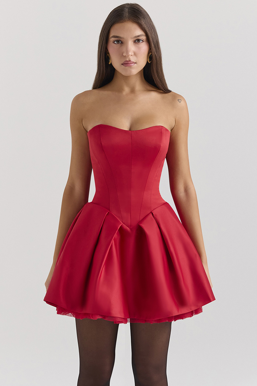 Salome Holly Red Satin Detachable Bow Mini Dress