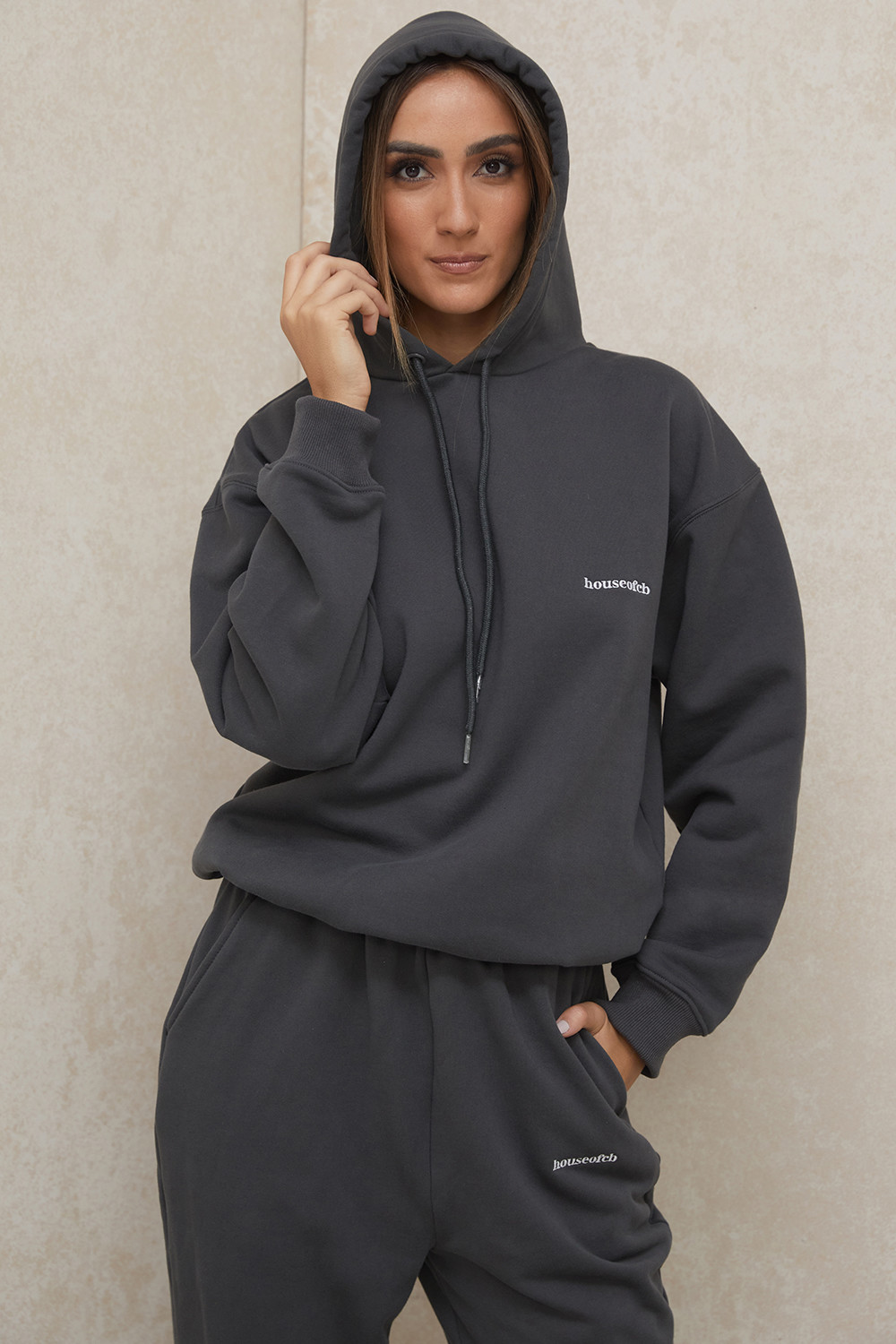 Halo Charcoal Cotton Fleece-Back Oversized Hoodie