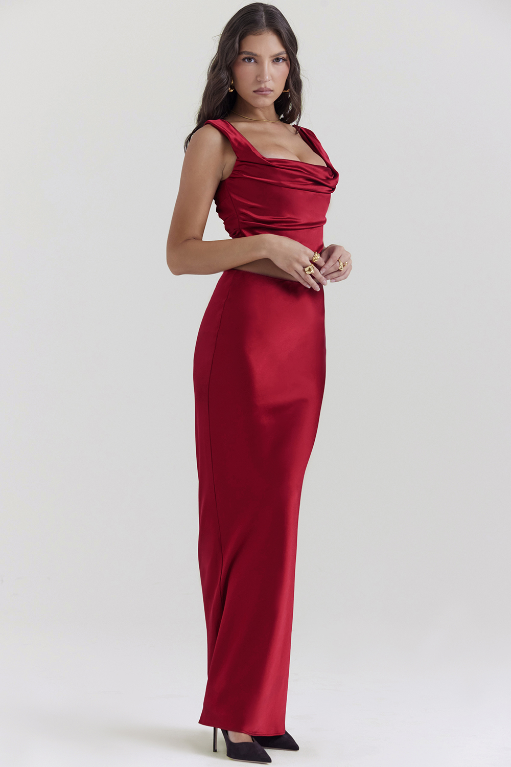 Sydel Ruby Satin Bias Cut Maxi Skirt