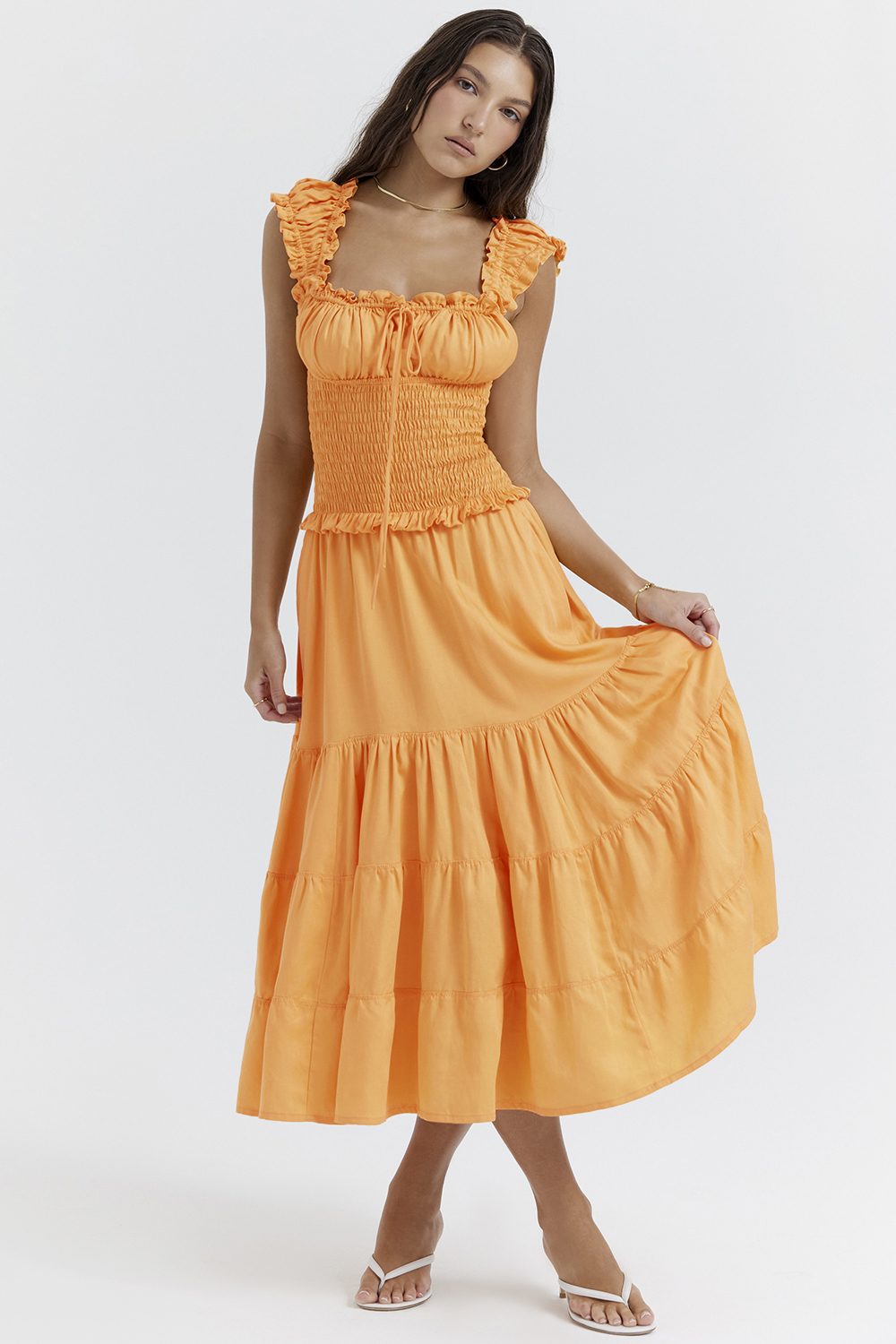 Phedra Tangerine Shirred Sundress