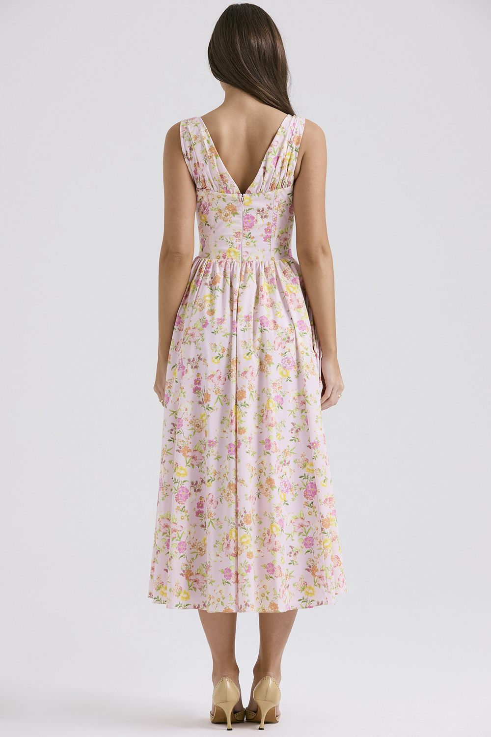 Emmelina Pink Meadow Print Cotton Corset Sundress