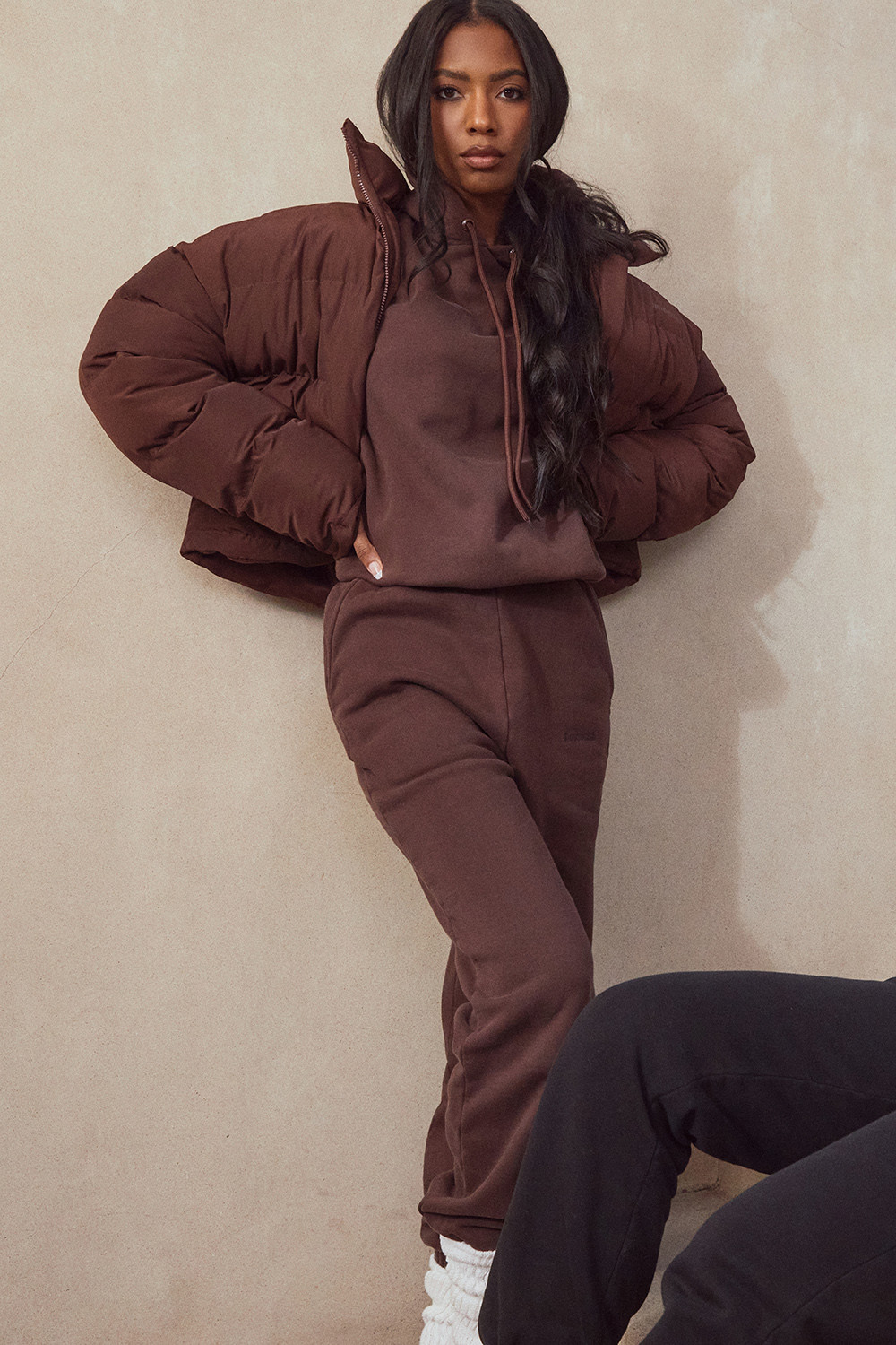 Halo Chocolate Cotton Fleece-Back Oversized Hoodie