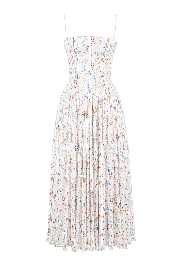 Ysabella White Posy Print Cotton Maxi Sundress