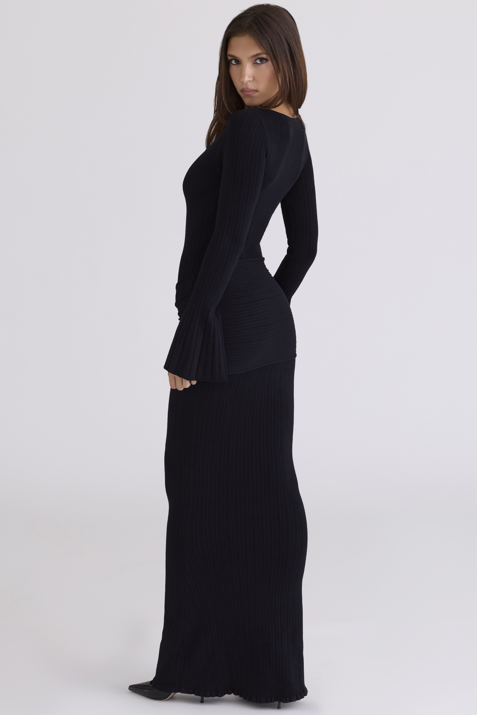 Mila Black Flute Sleeve Maxi Dress