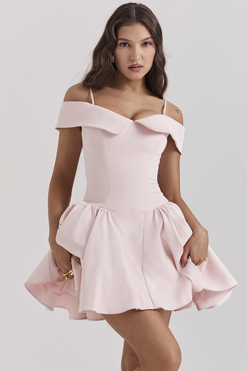 Elida Ballerina Pink Off Shoulder Mini Dress