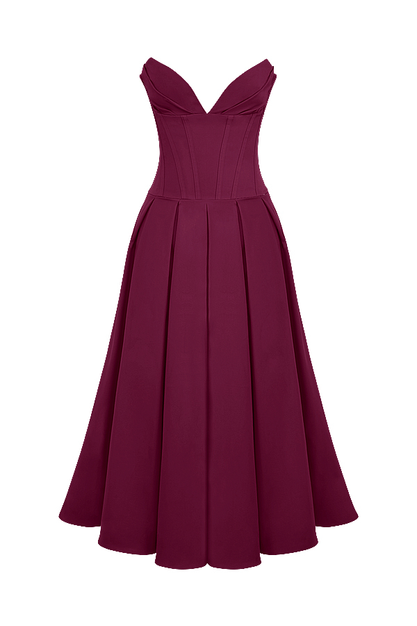 Lady Wine Strapless Midi Dress