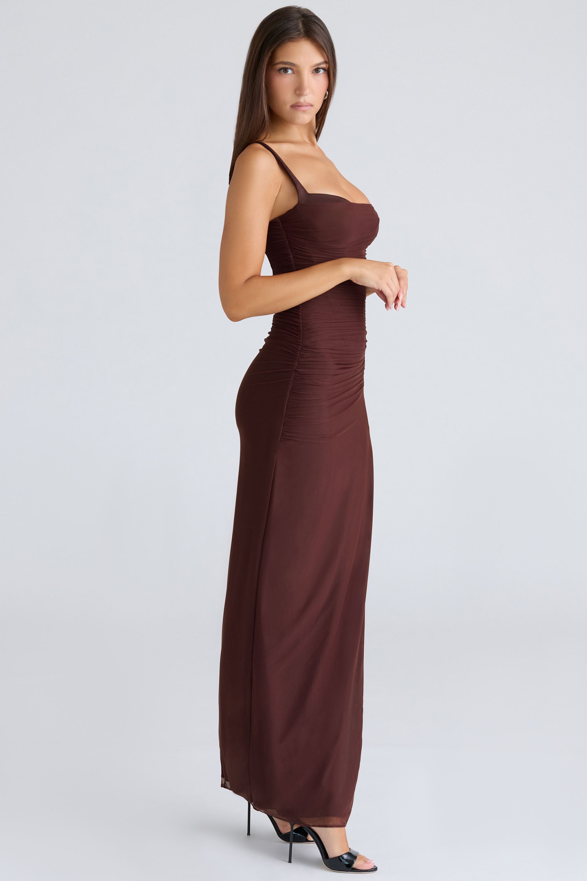 Lini Burgundy Stretch Mesh Maxi Dress