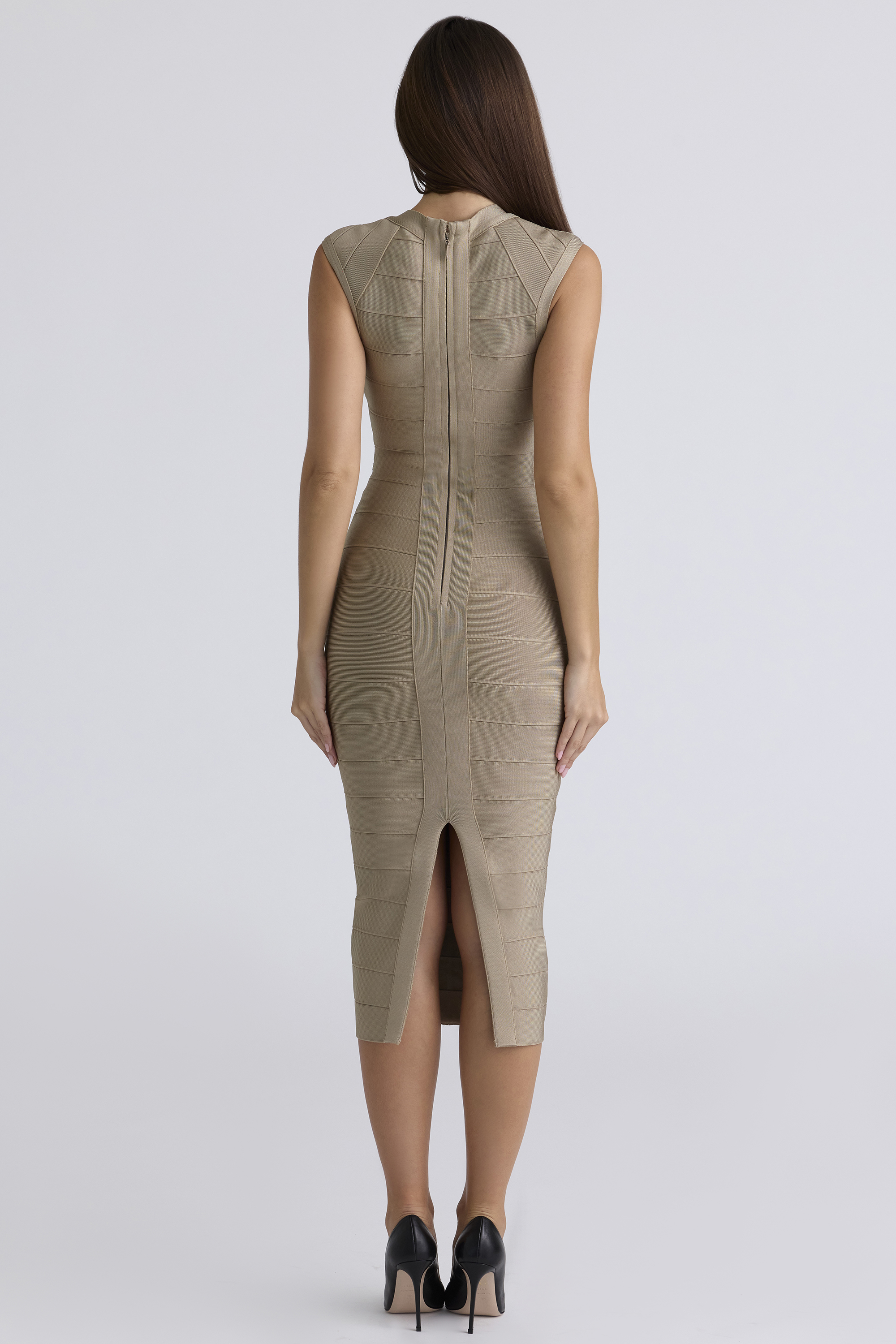 The Icon Taupe Bandage Midi Dress