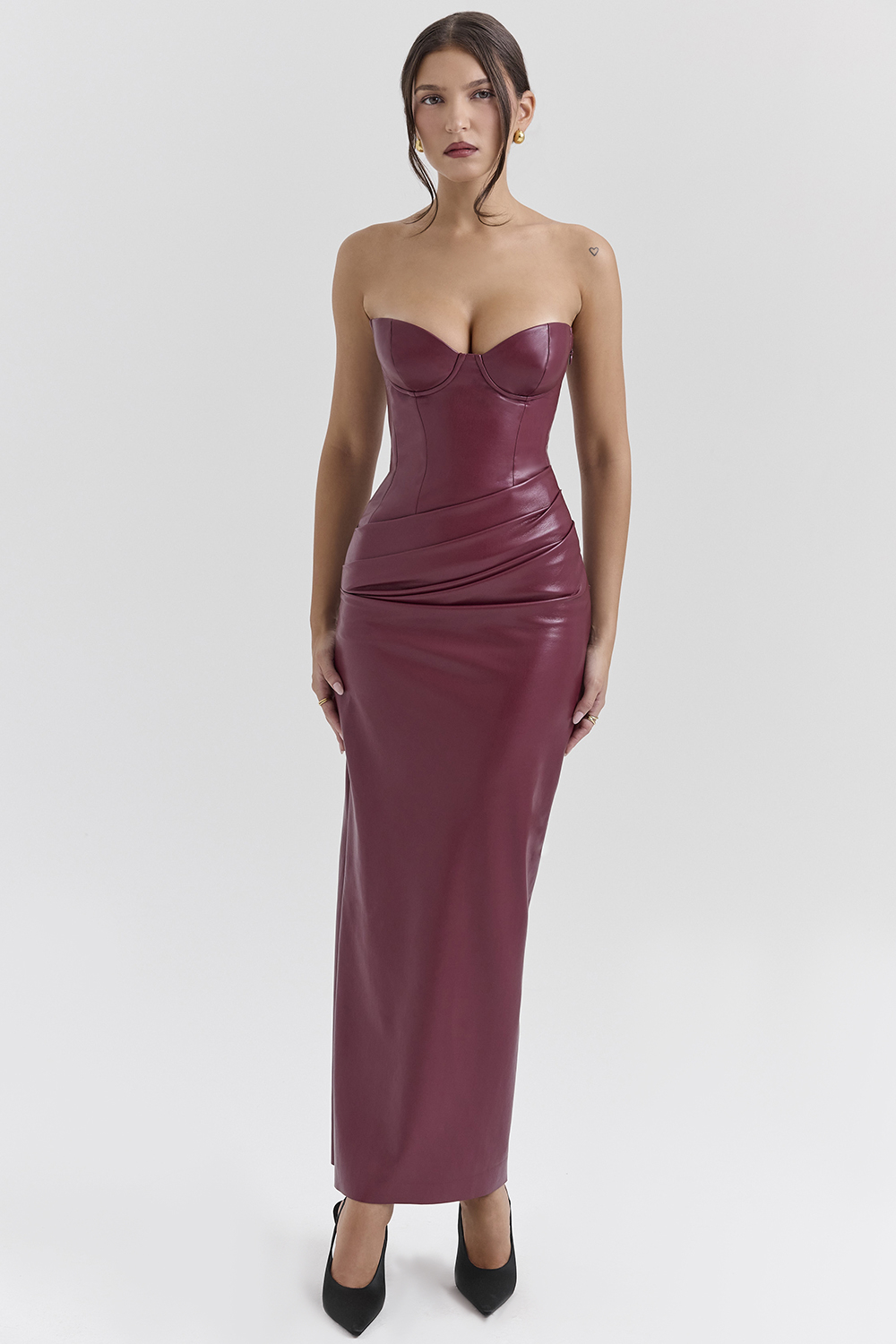 Juliana Cabernet Vegan Leather Midi Dress