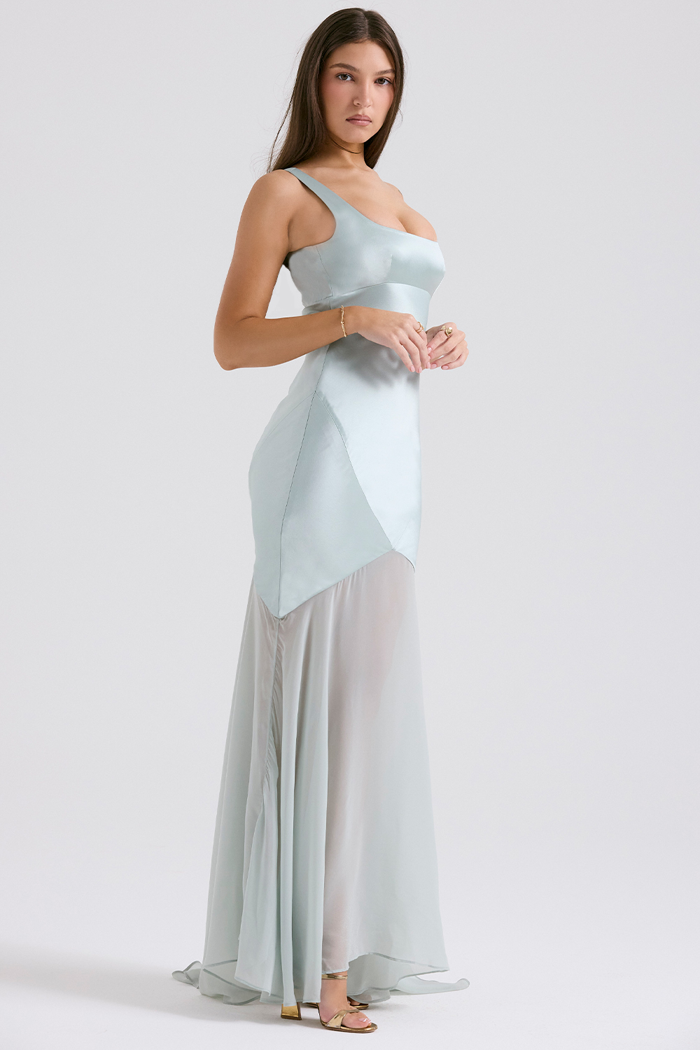 Vittoria Pistachio Chiffon Floor Length Gown