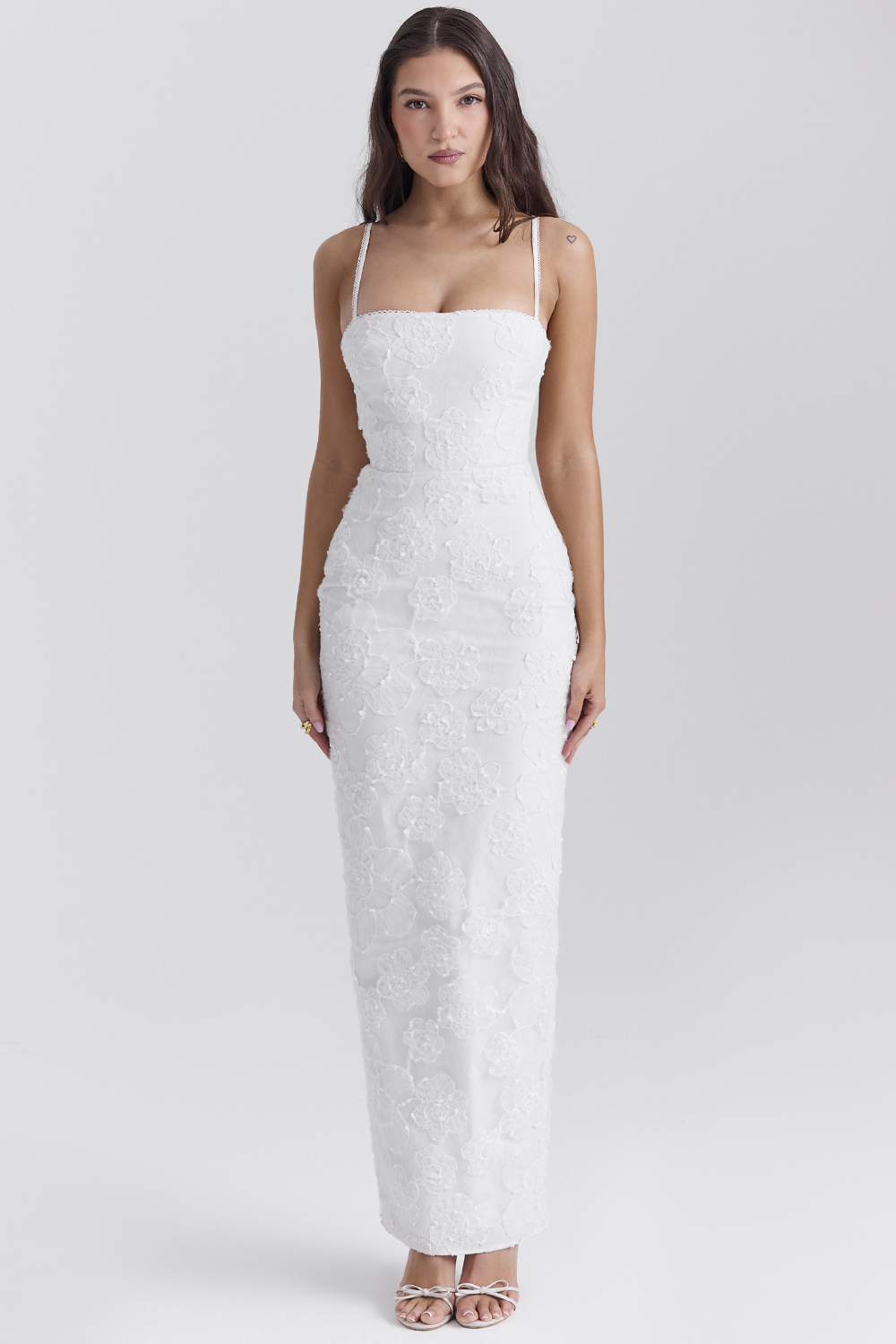 Eva White Floral Lace Maxi Dress