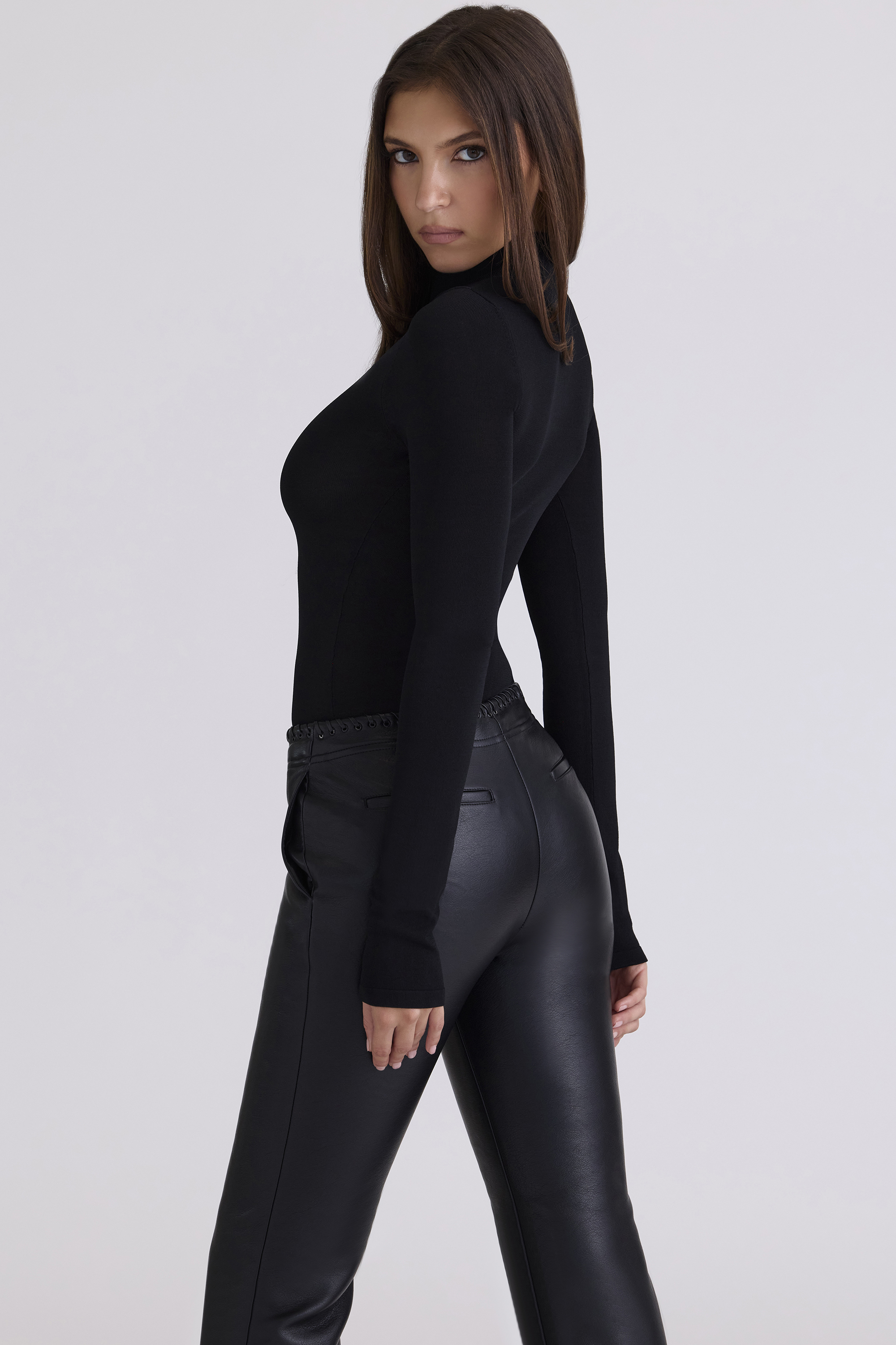 Eliena Black High Neck Long Sleeve Bodysuit