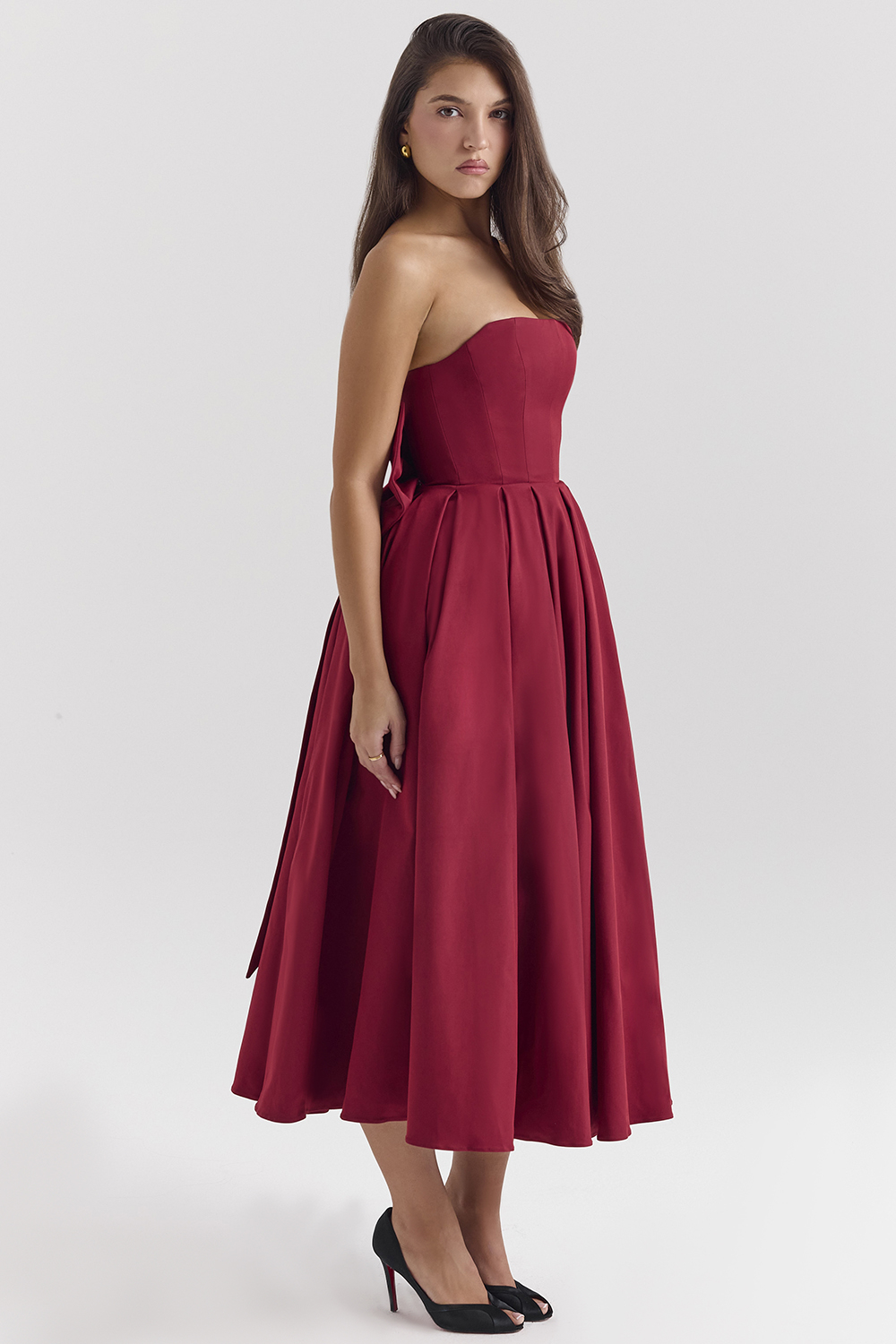 Pandora Berry Strapless Detachable Bow Midi Dress