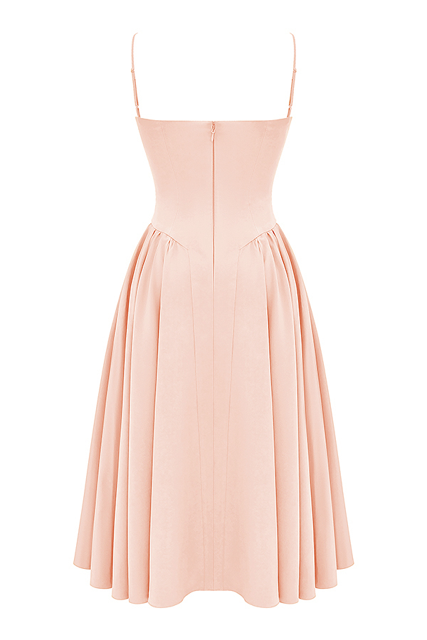 Samaria Peach Parfait Twill Corset Midi Dress