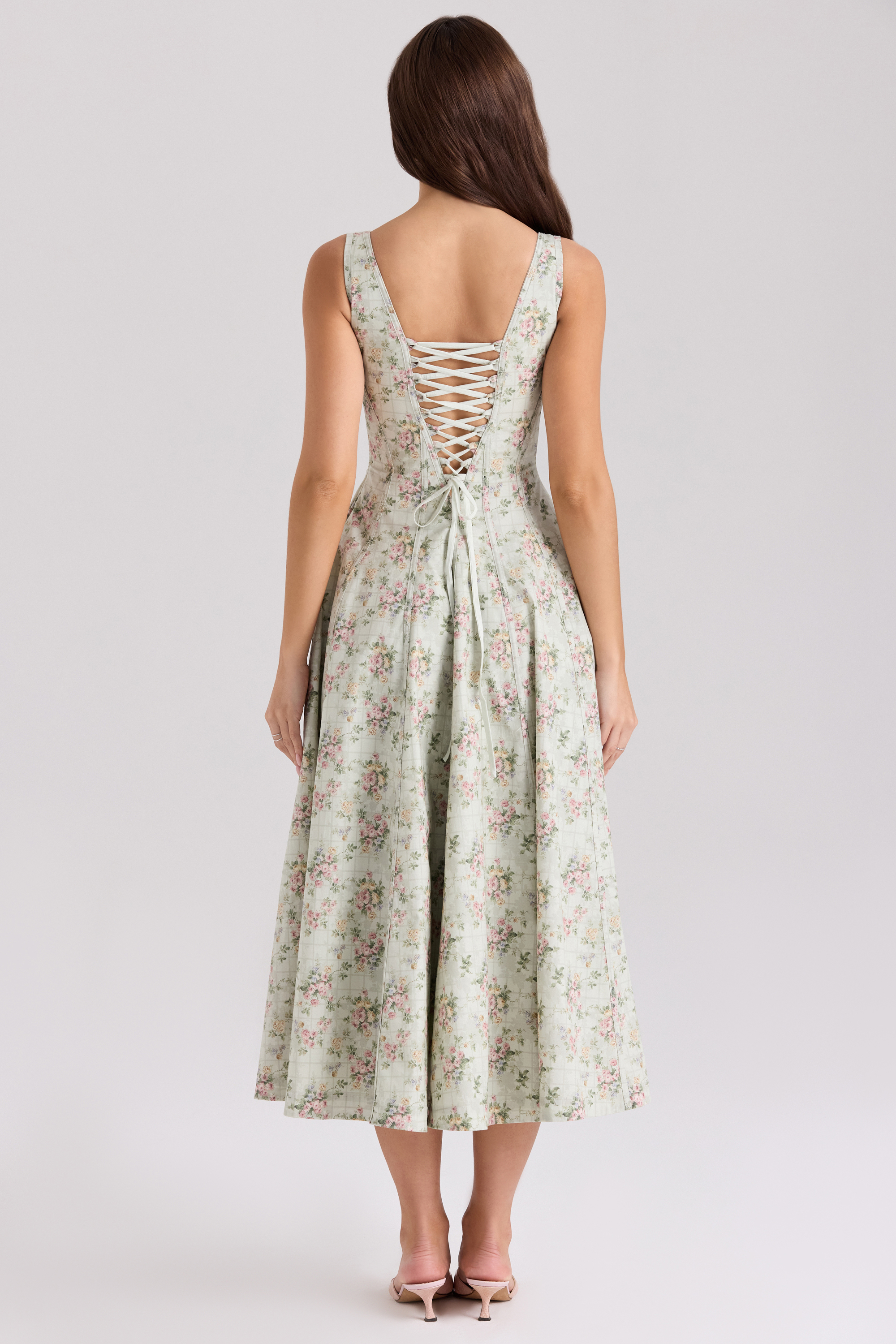Mariabella Sage Floral Print Cotton Midi Dress