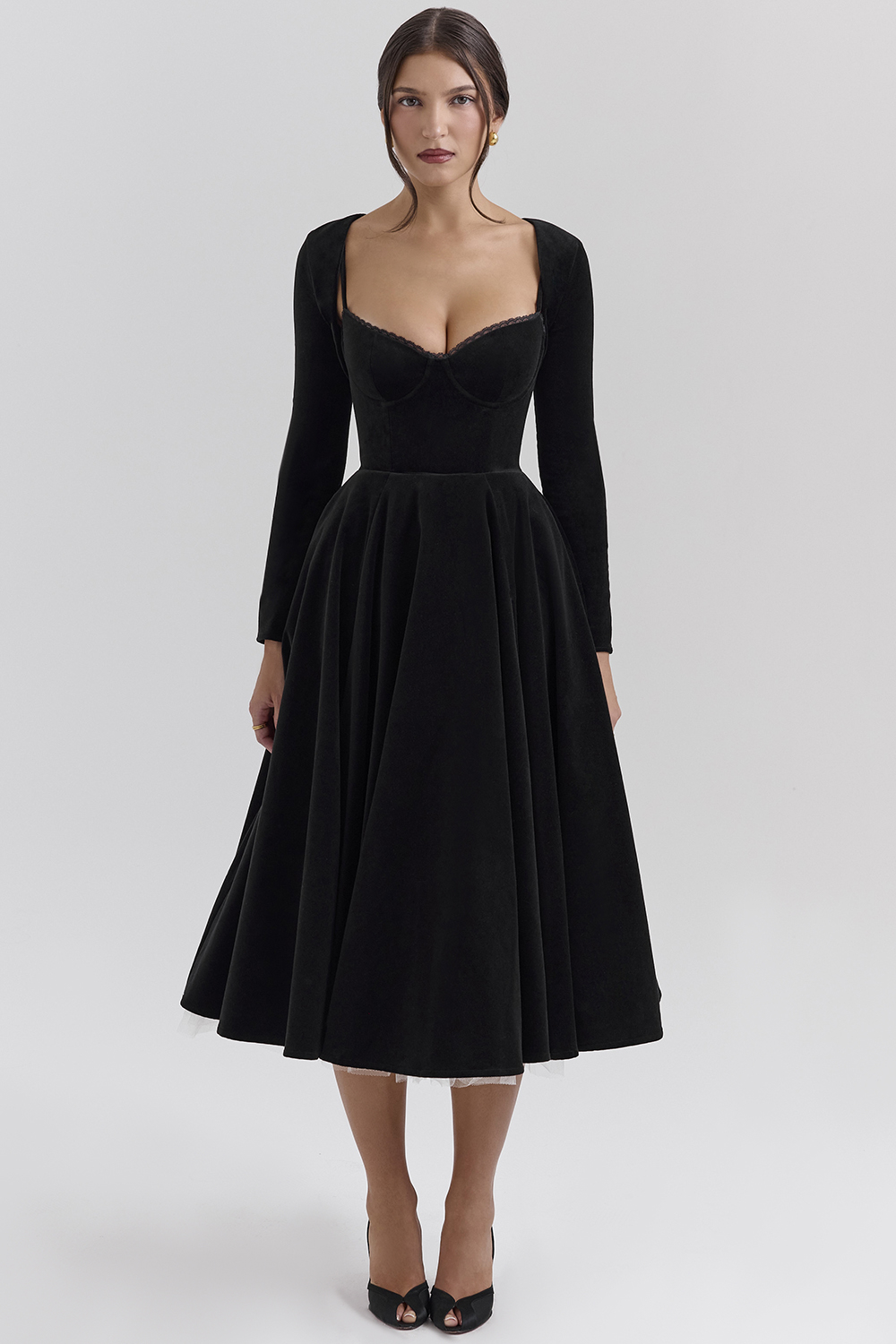 Mademoiselle Black Velvet Tulle Midi Dress + Bolero