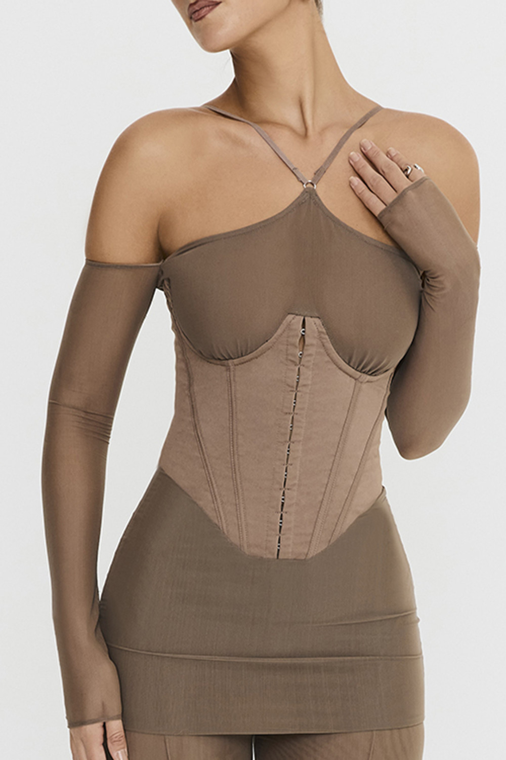 Mistress Rocks Dusty Brown Corset Mini Dress - SALE