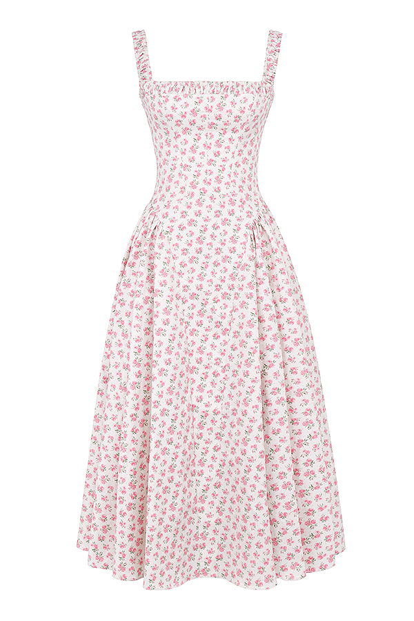 Dorothy White Rosebud Print Cotton Midi Sundress