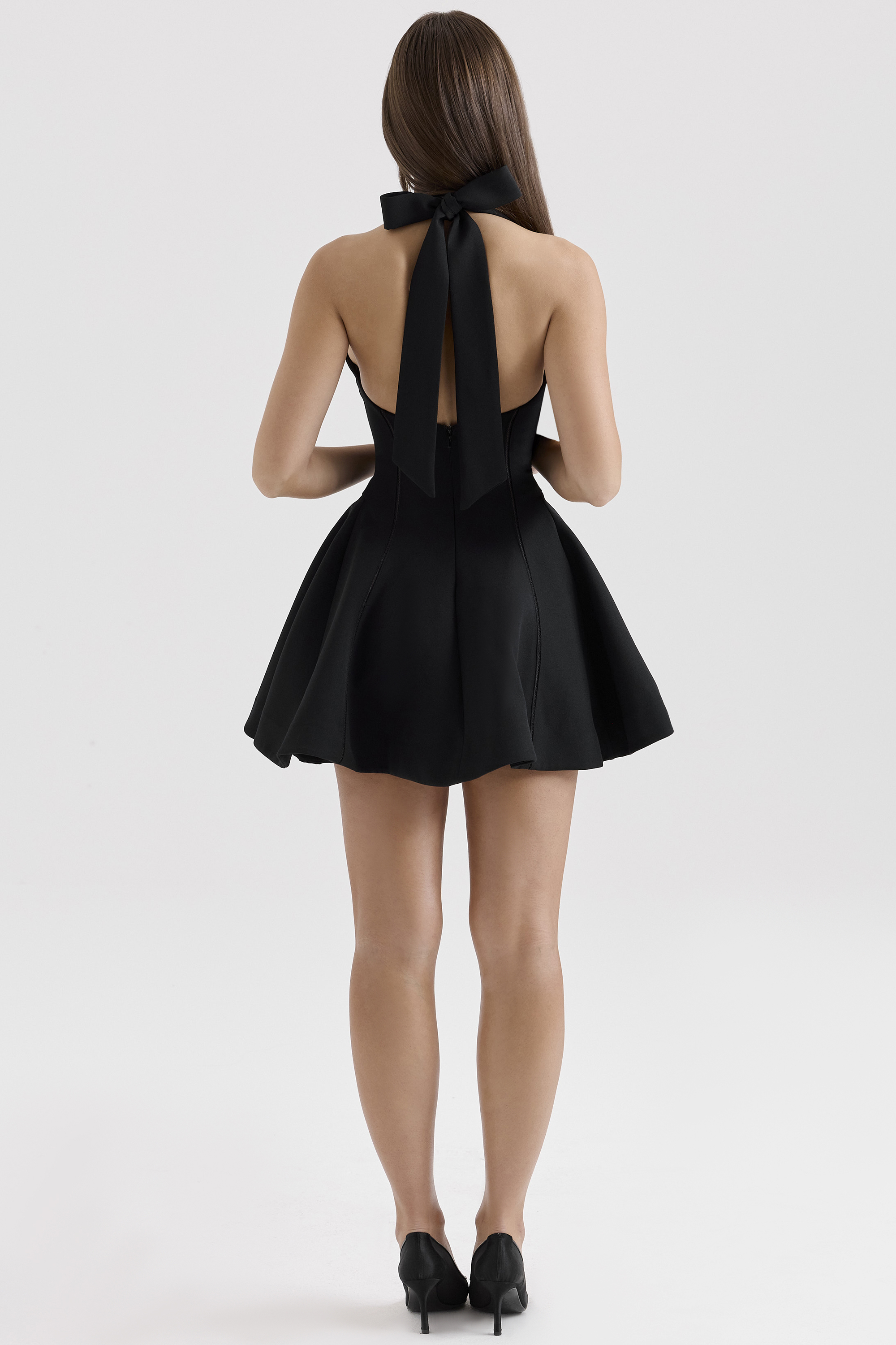 Loulette Black Halter Neck Bow Mini Dress
