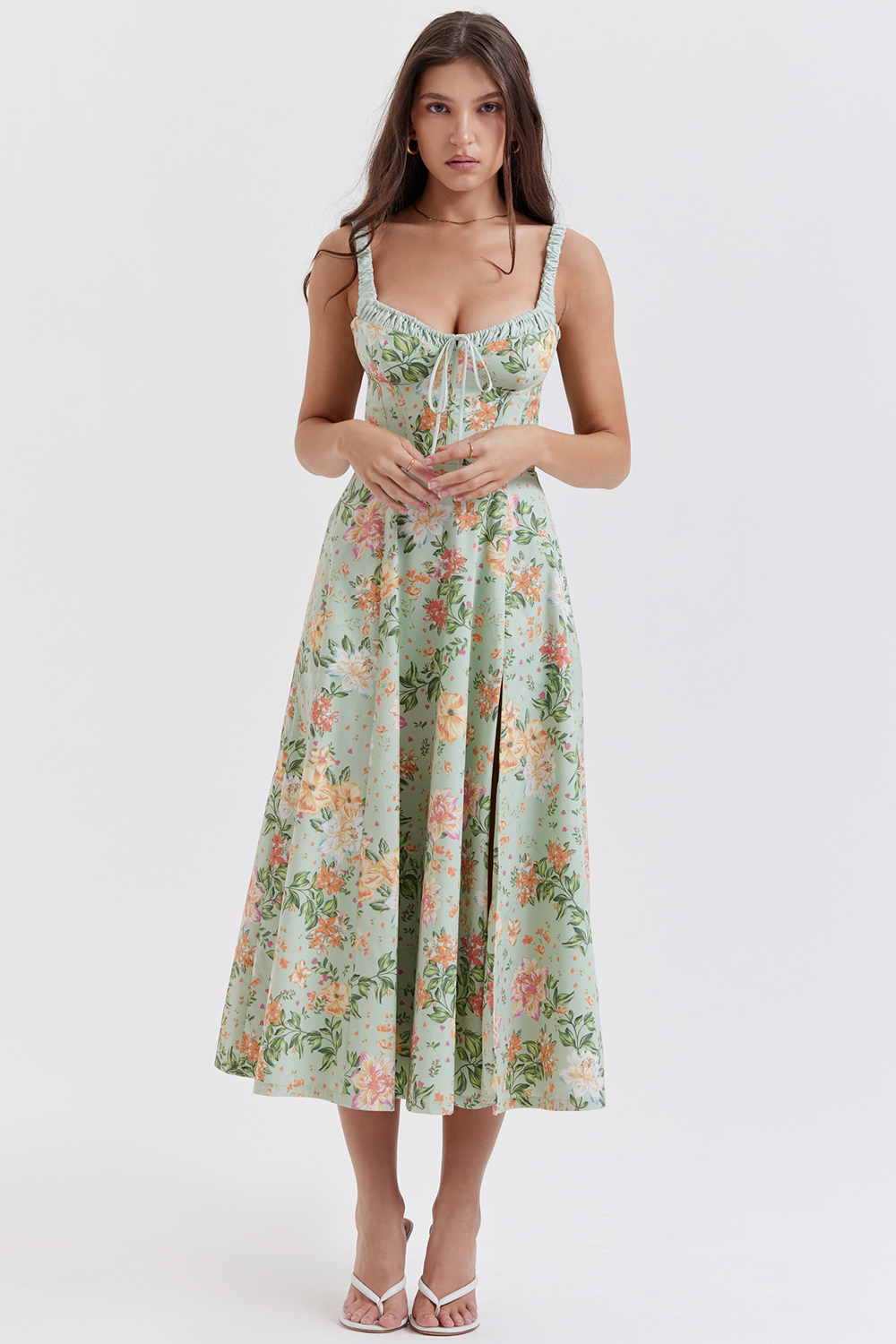 Sabrina Light Jade Print Bustier Sundress