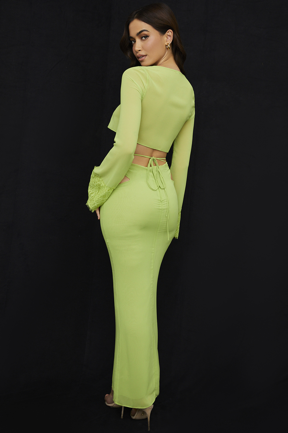 Madeline Lime Green Georgette Maxi Skirt