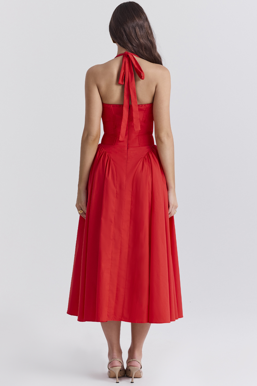 Adabella Italian Tomato Cotton Halter Sundress