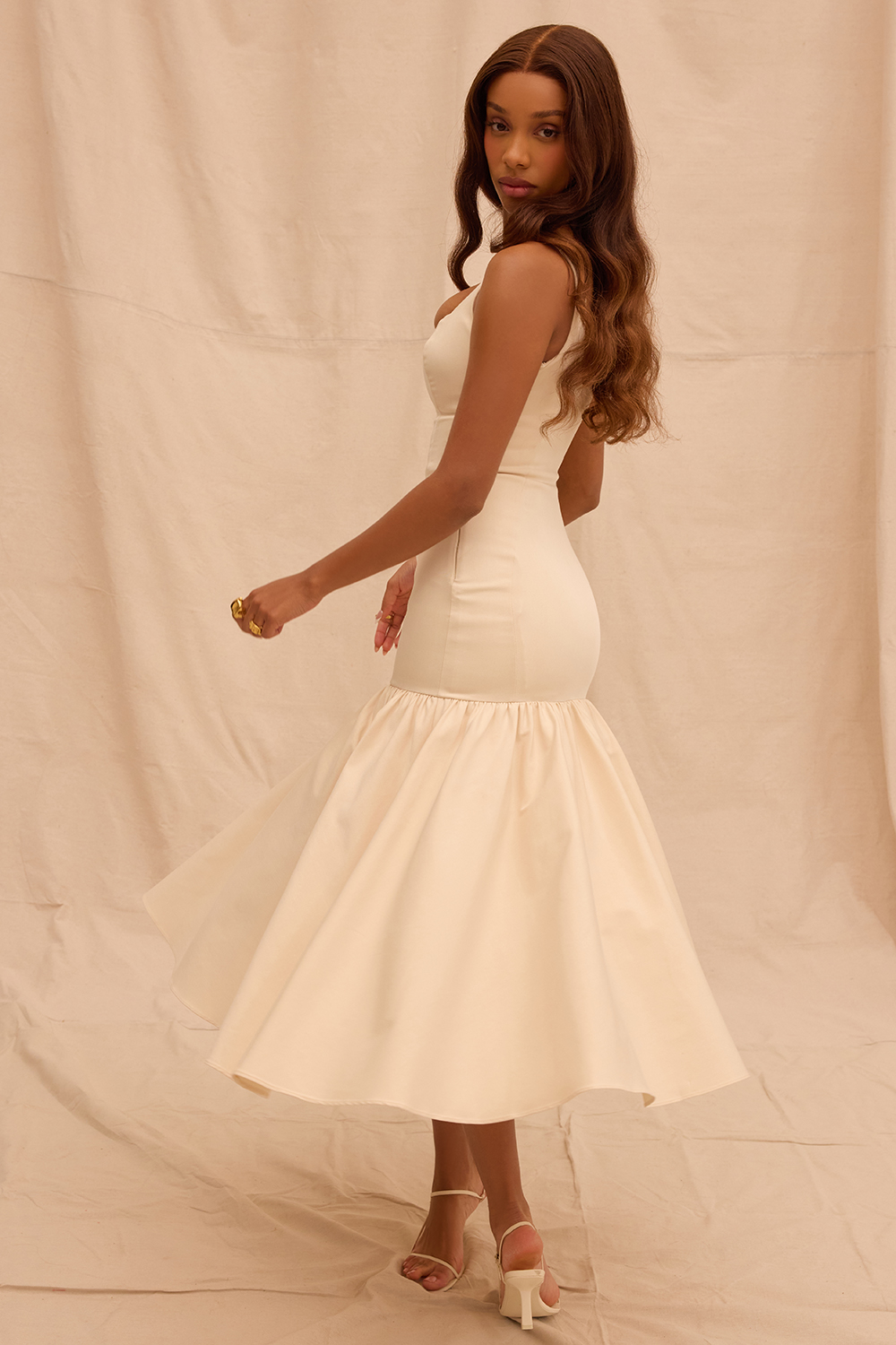 Amore Vintage Cream Dropped Waist Midi Dress