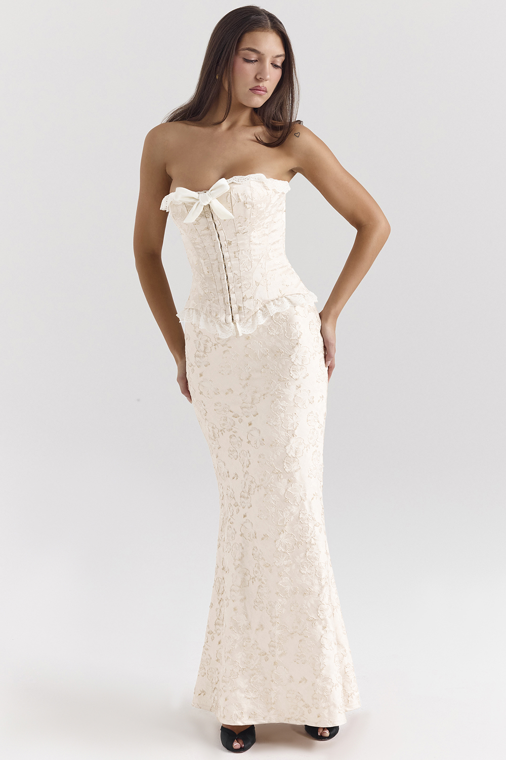 Mara Ivory Metallic Jacquard Maxi Skirt