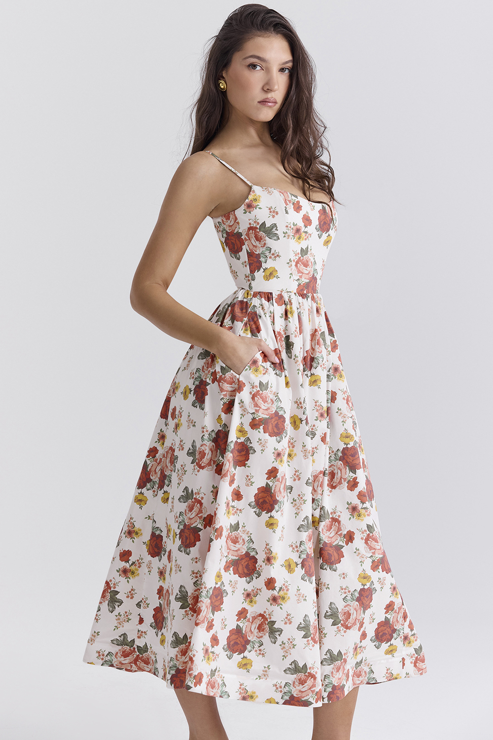 Lolita Italian Rose Print Cotton Corset Sundress
