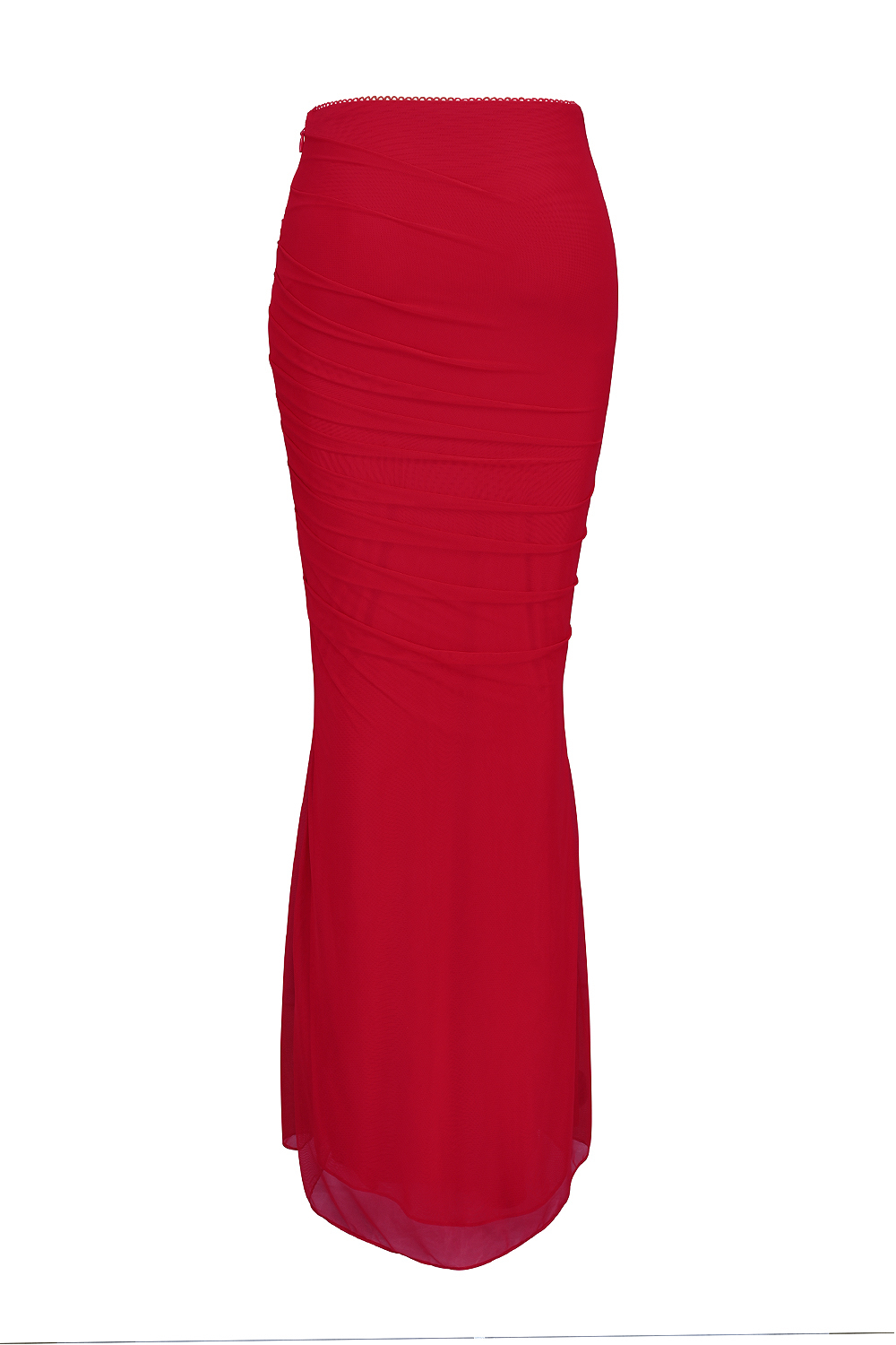 Cassidy Holly Red Mesh Maxi Skirt with Fluted Hem
