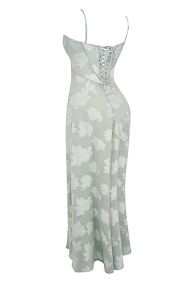 Seren Pistachio Floral Lace Back Maxi Dress