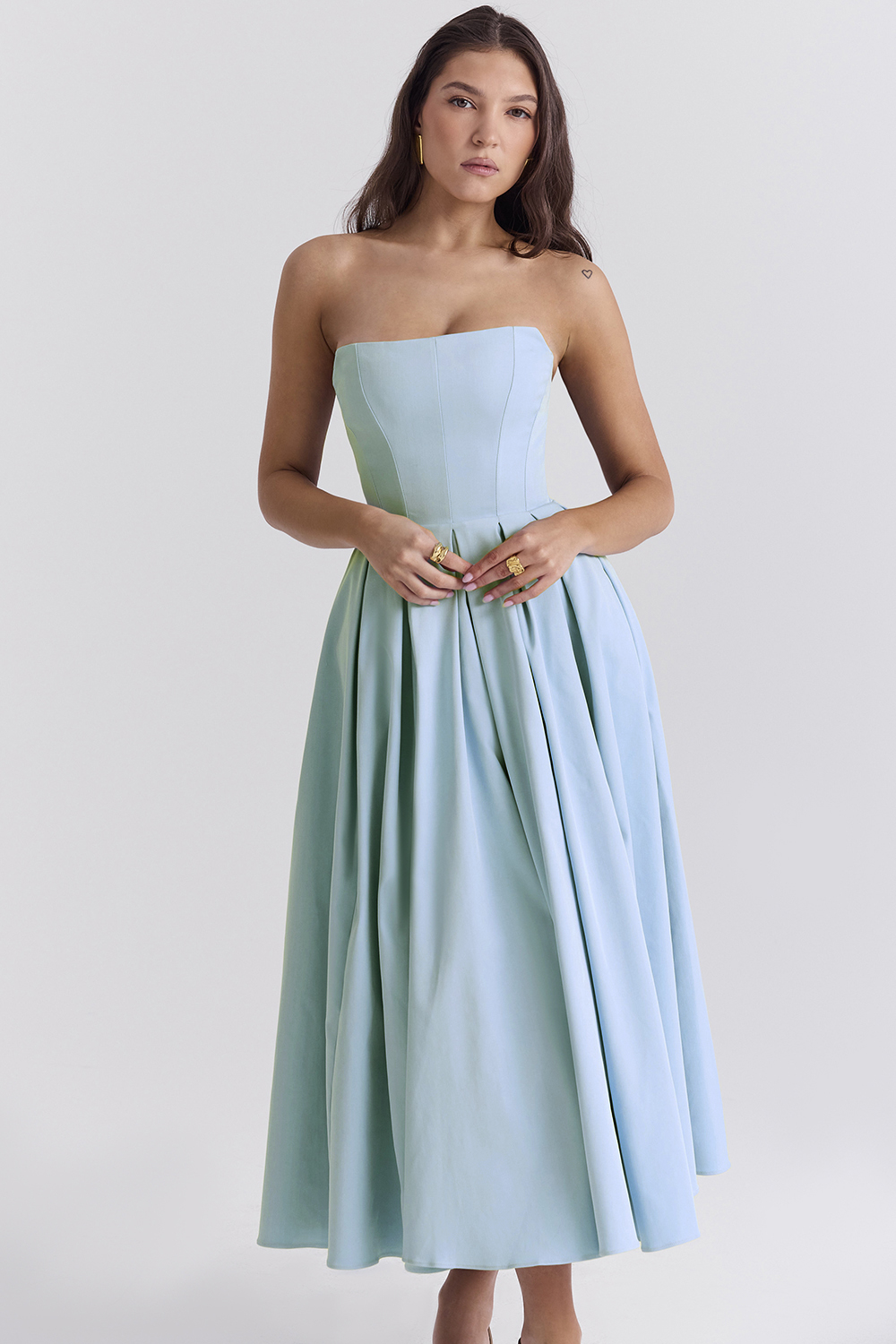 Audrey Tuscan Blue Strapless Midi Sundress
