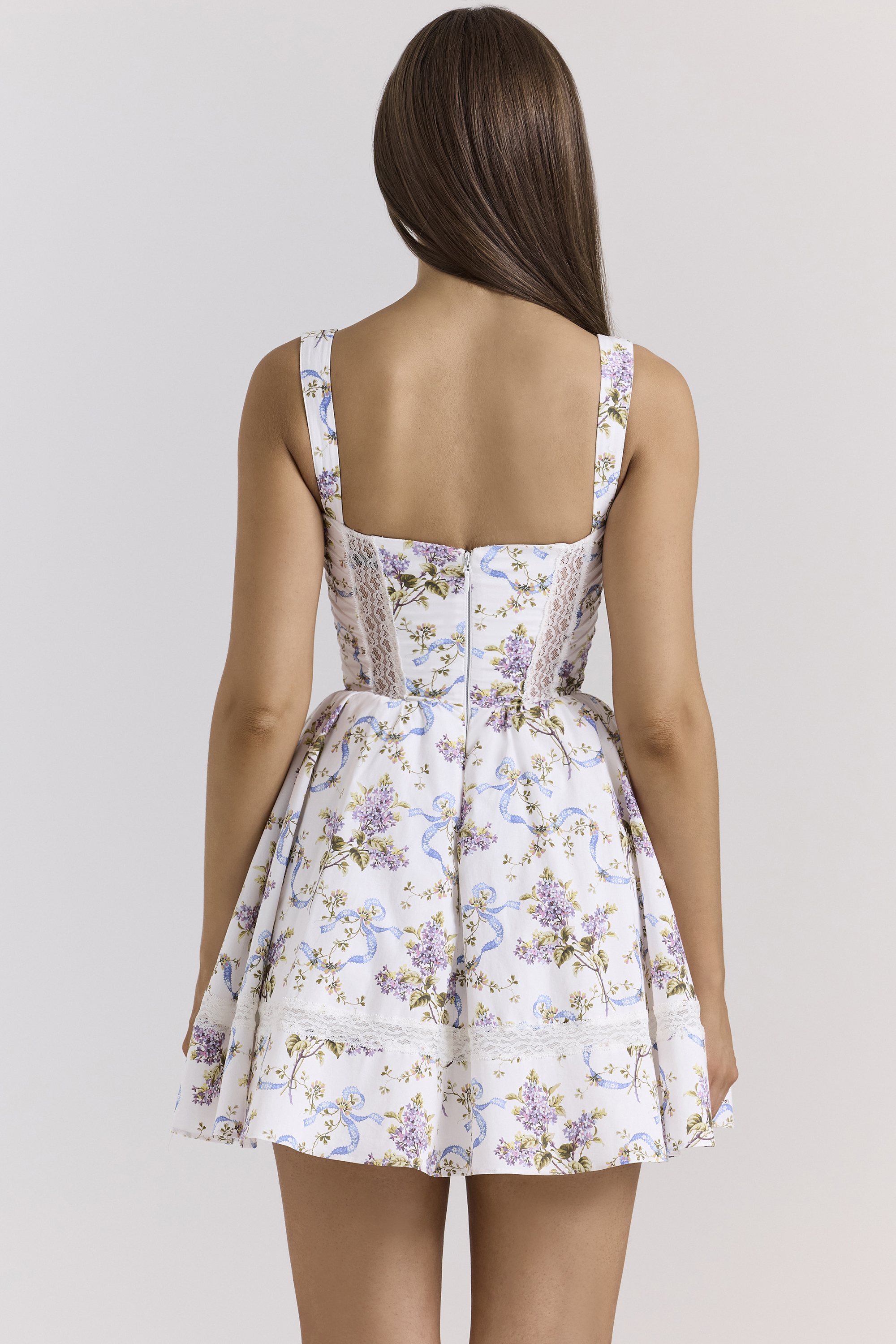 Kimmie White Floral Ribbon Print Cotton Mini Dress