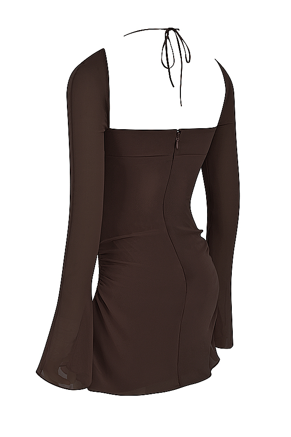 Baby Chocolate Chiffon Cutout Halter Mini Dress