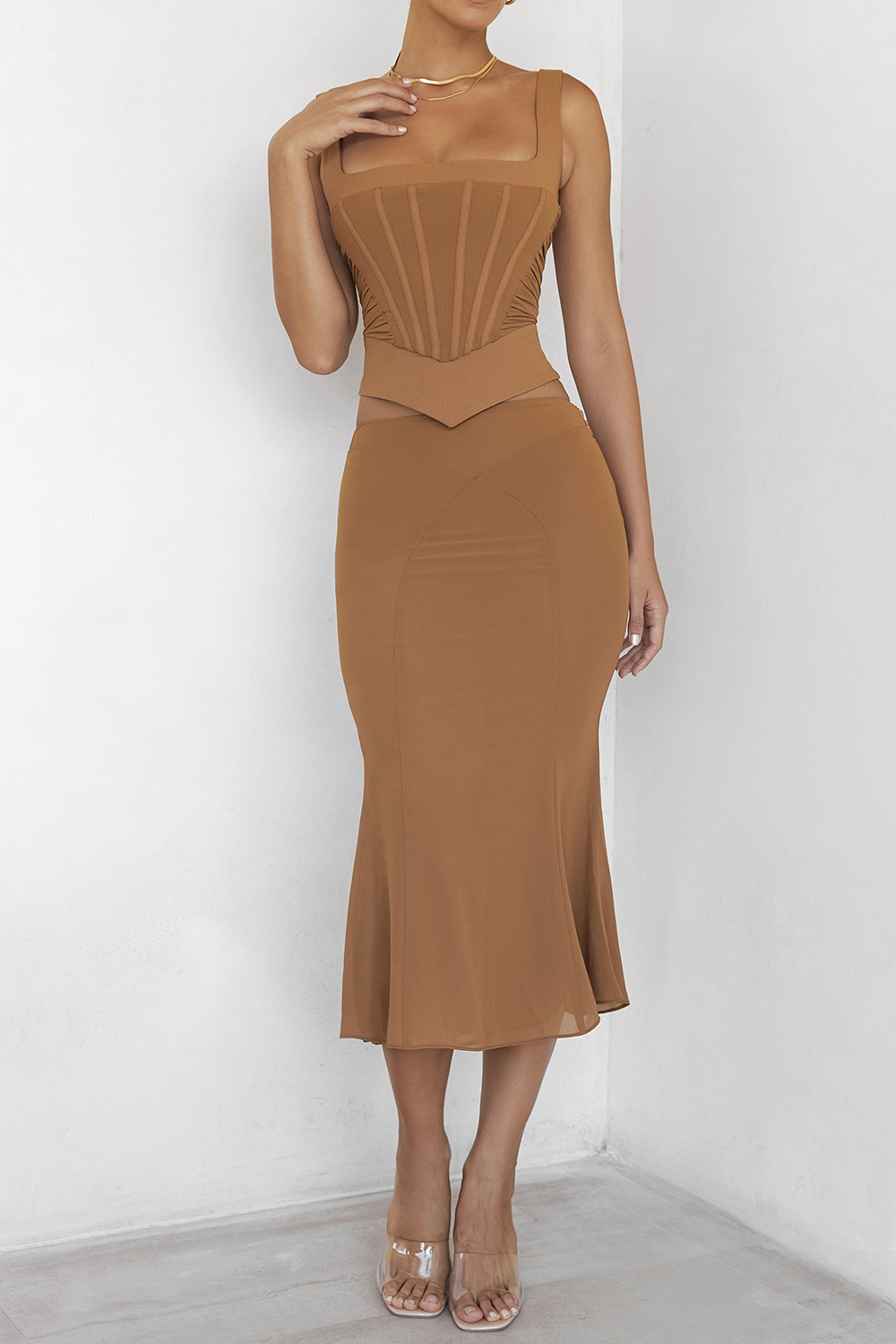 Mistress Rocks Caramel Midi Skirt With Brief - SALE