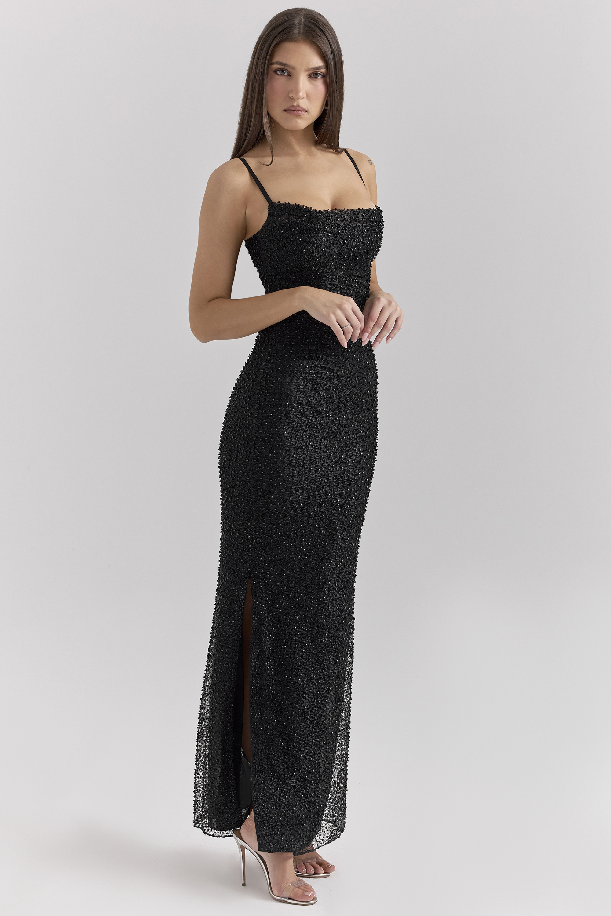 Calla Black Pearl Embellished Maxi Dress