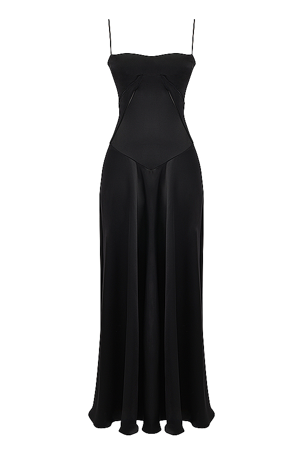 Anabella Black Lace Up Maxi Dress