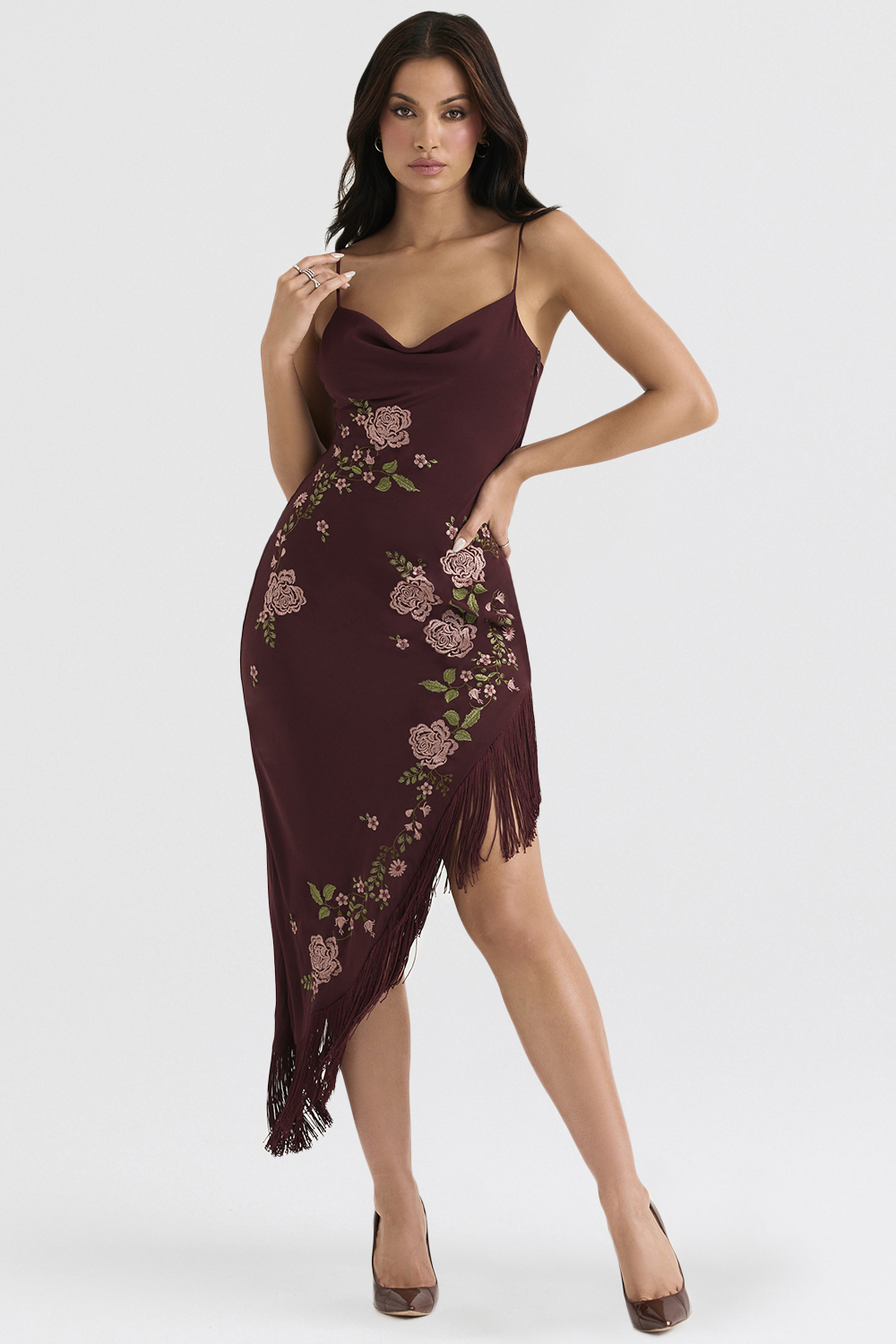Eloisa Wine Embroidered Midi Dress