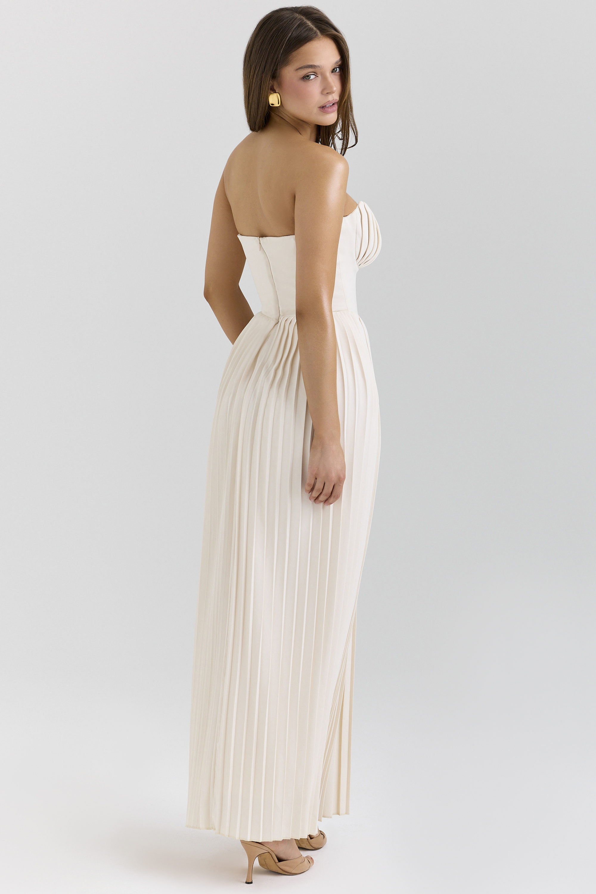 Marcella Ivory Georgette Pleated Maxi Dress