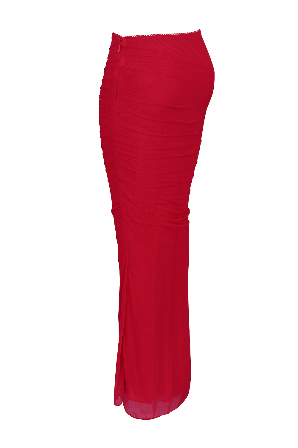 Cassidy Holly Red Mesh Maxi Skirt with Fluted Hem