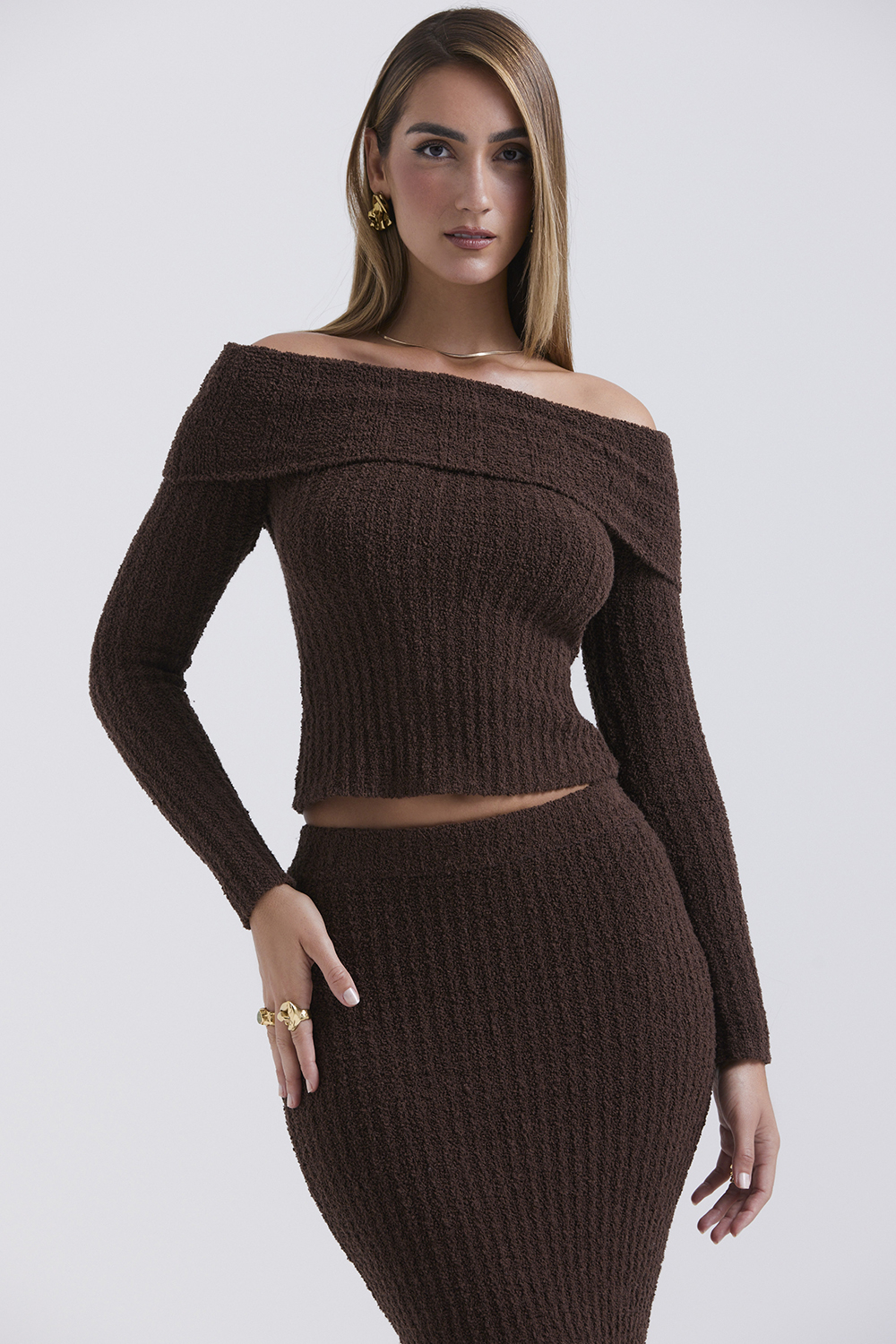 Saffron Chocolate Soft Boucle Knit Top - SALE