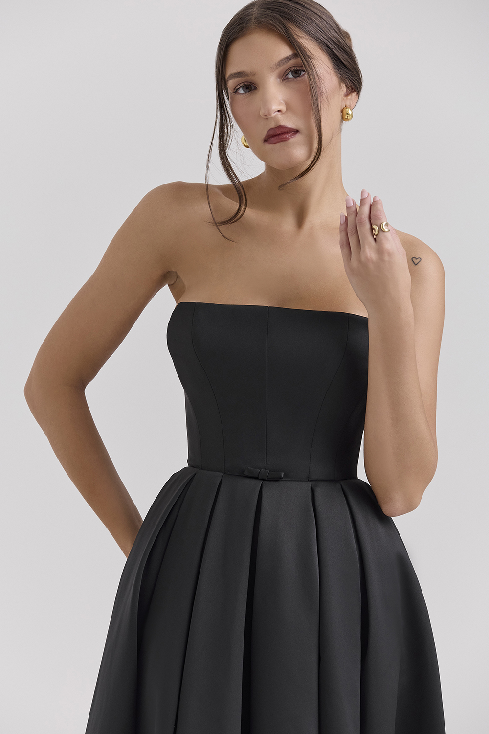 Contessa Black Strapless Satin Corset Midi Dress - SALE
