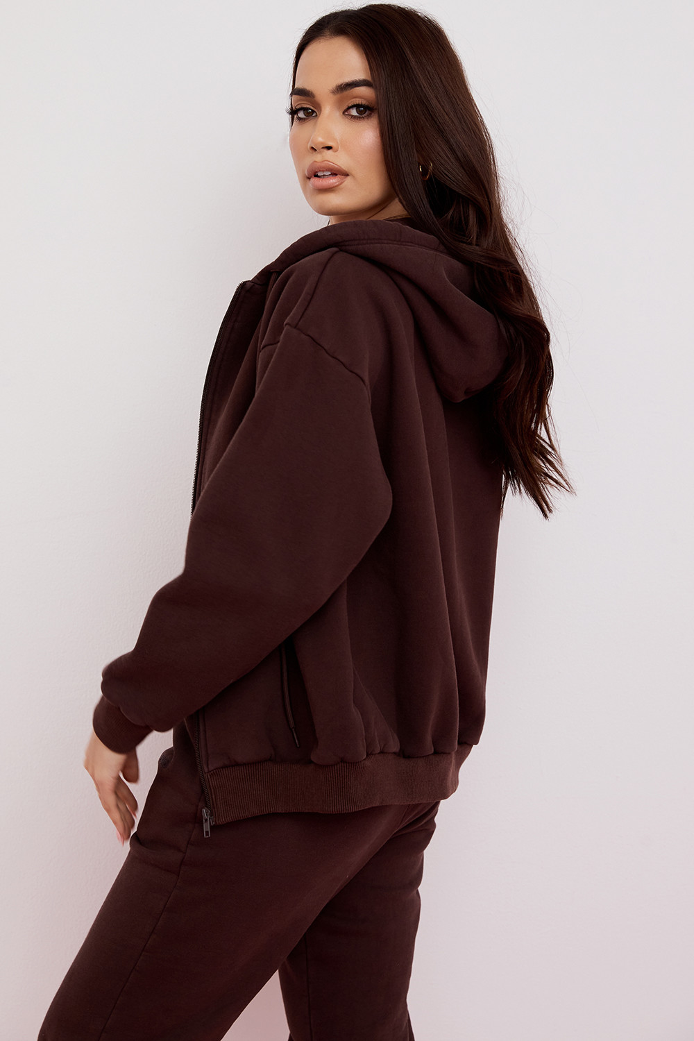 Storm Chocolate Cotton Fleece-Back Zip Through Hoodie