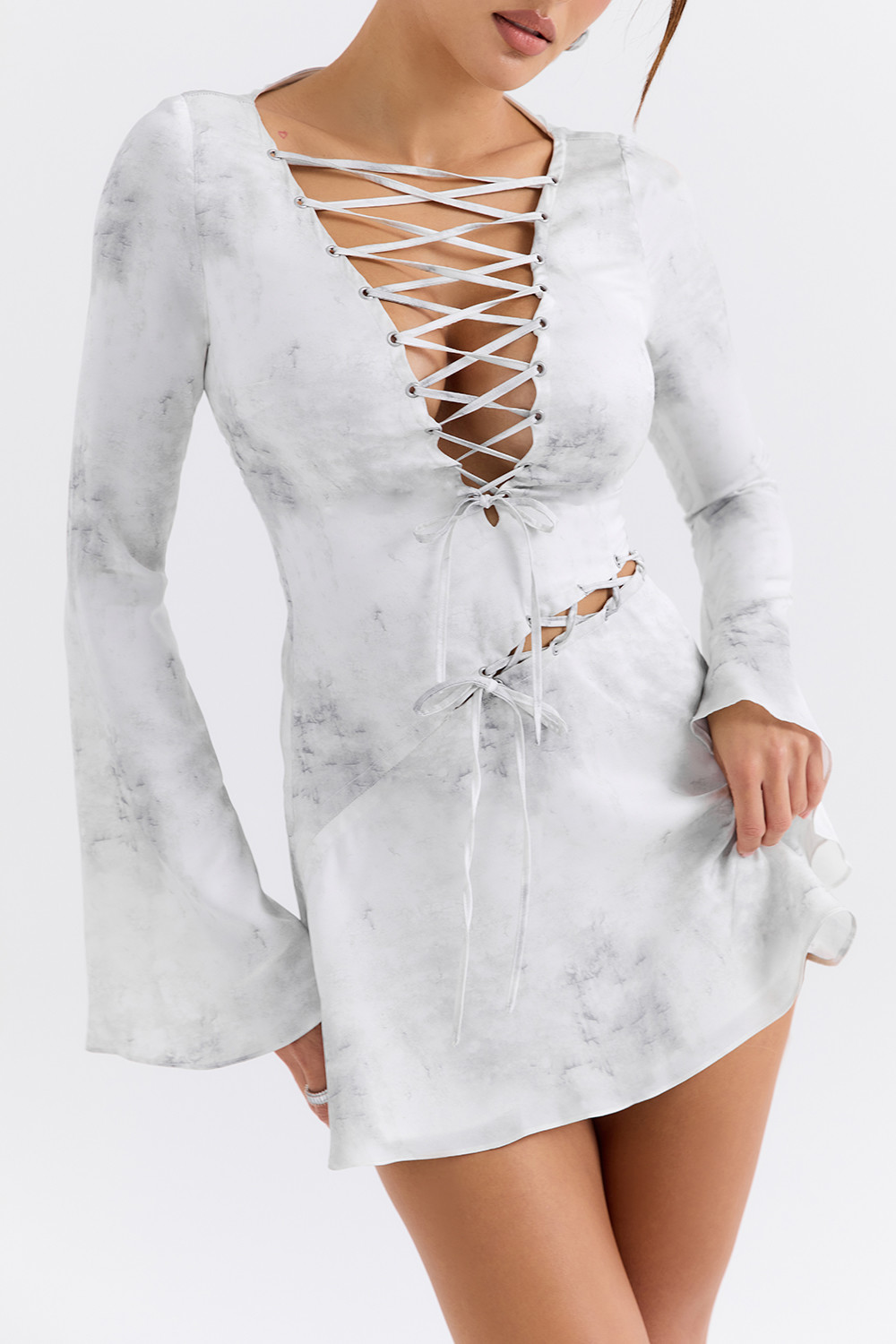 Mistress Rocks Marble Satin Lace Up Mini Dress - SALE