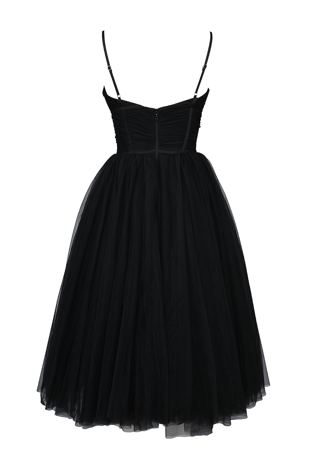 Countess Black Tulle Ruched Bodice Midi Dress - SALE