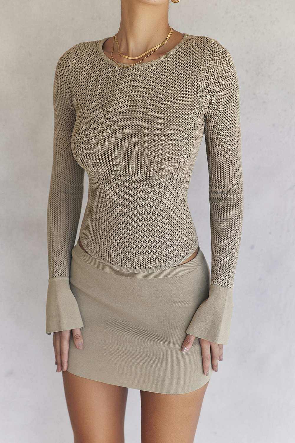 Savannah Taupe Knit Long Sleeve Top - SALE